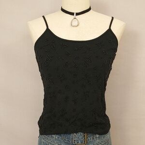 Stretch Beaded Black Top Spaghetti Straps Formal or Casual Ann Taylor Lined